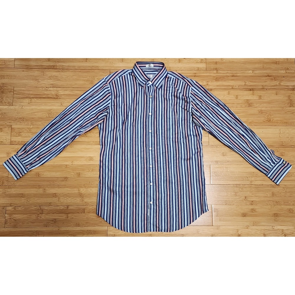 Peter Millar Men's Medium Blue Multicolor Striped Button Down Long Sleeve Shirt